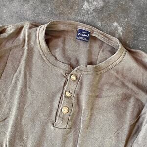 2000S Duofold Tan Soft Made In Usa Cotton Comfy Henley, Long Sleeve